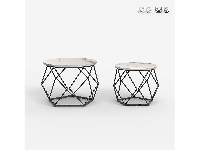 Set 2 tavolini da salotto design moderno con base in metallo Aragonite - Nero