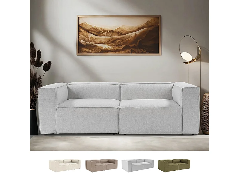 Sofá modular moderno de 2 plazas en lino Fora 2 - Gris