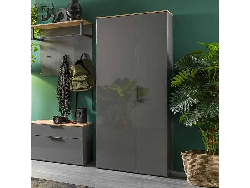 Mueble de entrada multiusos 2 puertas diseño moderno madera gris Konrad