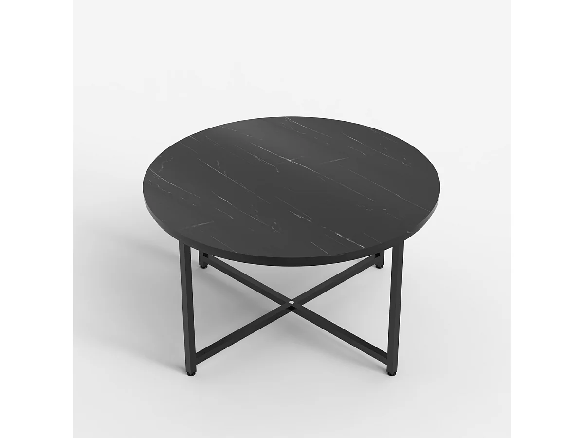 Mesa de centro redonda para el salón 80cm con tapa efecto mármol Granato - Negro