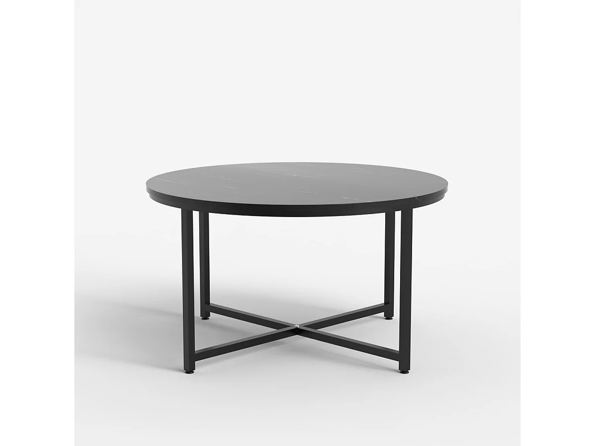 Mesa de centro redonda para el salón 80cm con tapa efecto mármol Granato - Negro