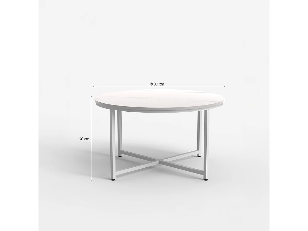 Mesa de centro redonda para el salón 80cm con tapa efecto mármol Granato - Negro