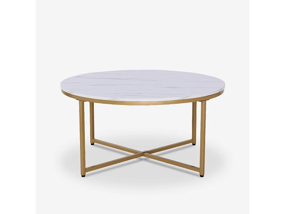 Mesa de centro redonda moderna de 90 cm de metal y efecto mármol Sulley+ - Cobre