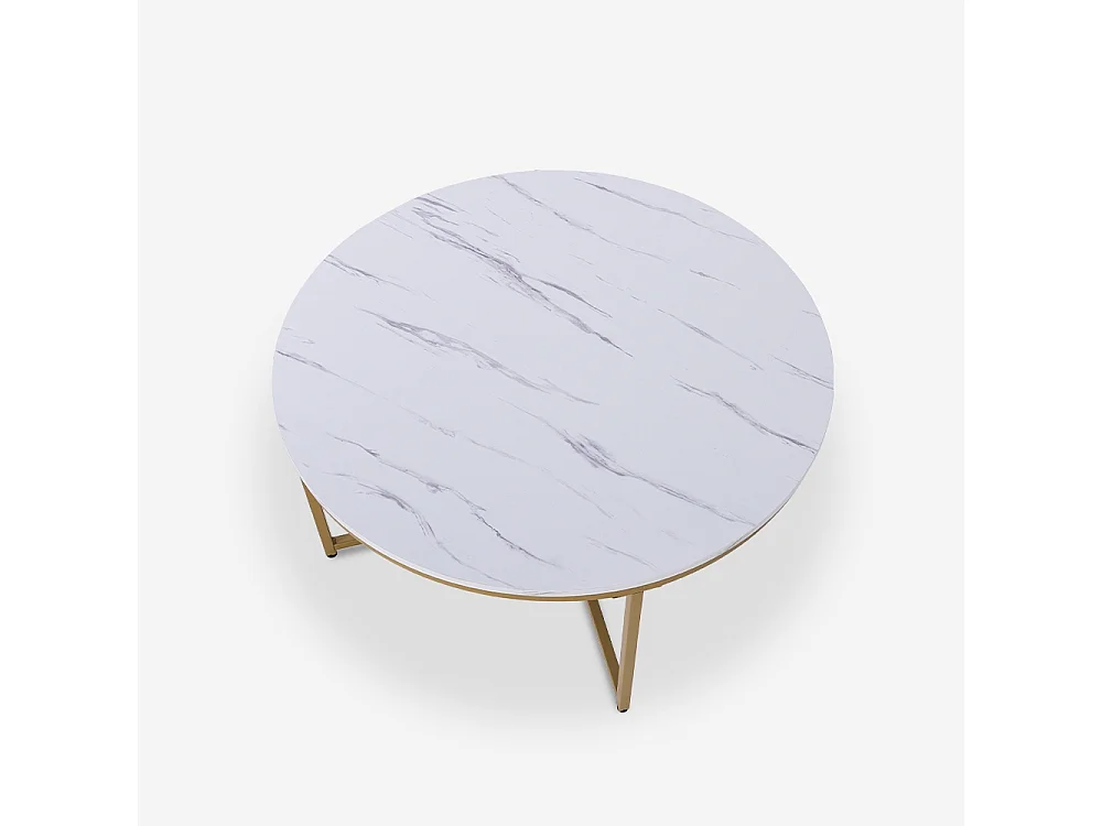 Mesa de centro redonda moderna de 90 cm de metal y efecto mármol Sulley+ - Cobre