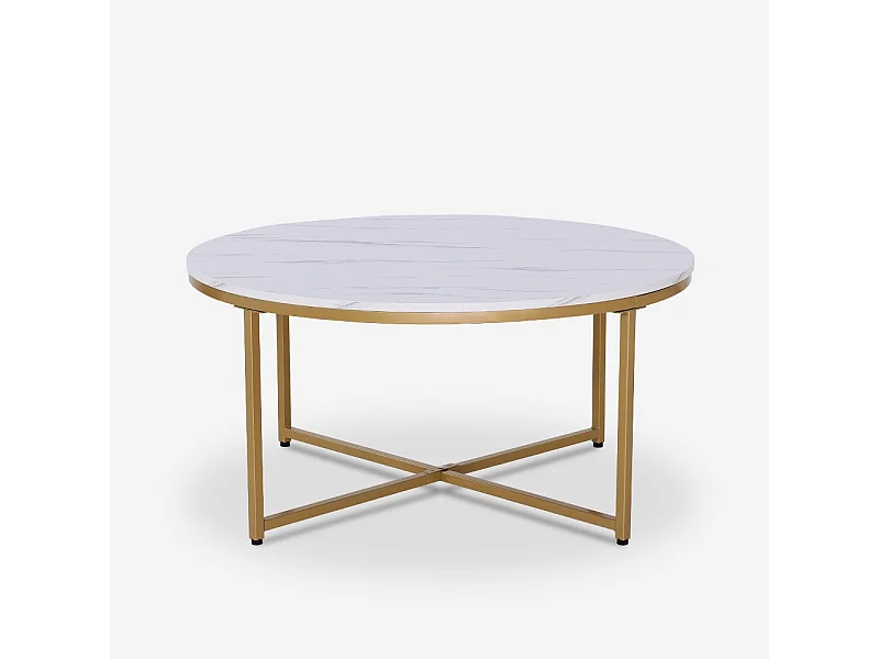 Wohnzimmertisch modern rund 90cm aus Metall Marmoreffekt Sulley+ - Kupfer