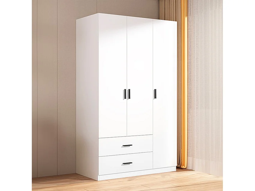 Kleiderschrank Schrank für Schlafzimmer 3 Türen 2 Schubladen in Weiß Endus
