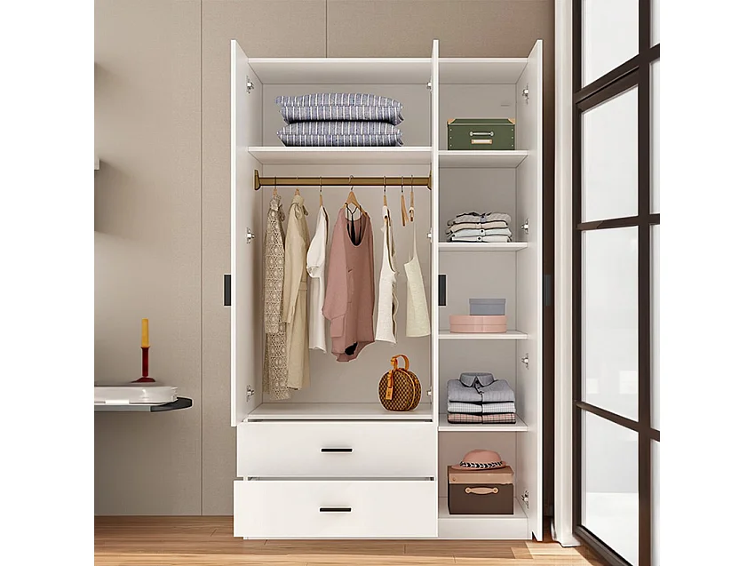 Kleiderschrank Schrank für Schlafzimmer 3 Türen 2 Schubladen in Weiß Endus