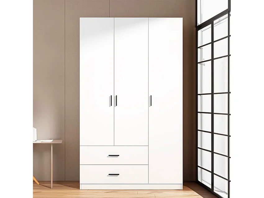 Kleiderschrank Schrank für Schlafzimmer 3 Türen 2 Schubladen in Weiß Endus