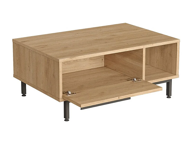 Mesa de centro 90x60 cm de madera con compartimento y puerta abatible efecto ratán Micheau