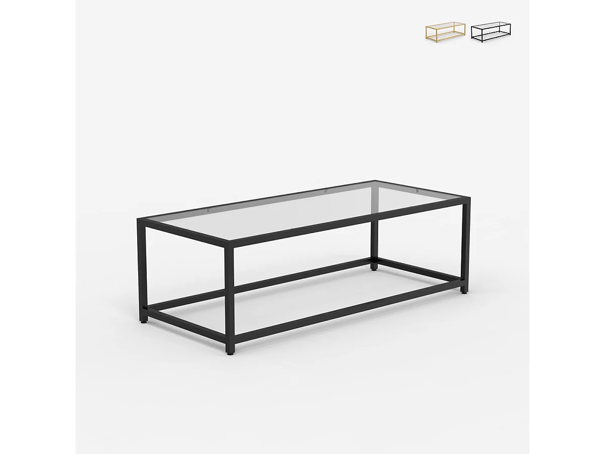 Mesa de centro rectangular de metal con tablero de cristal Berillo - Negro