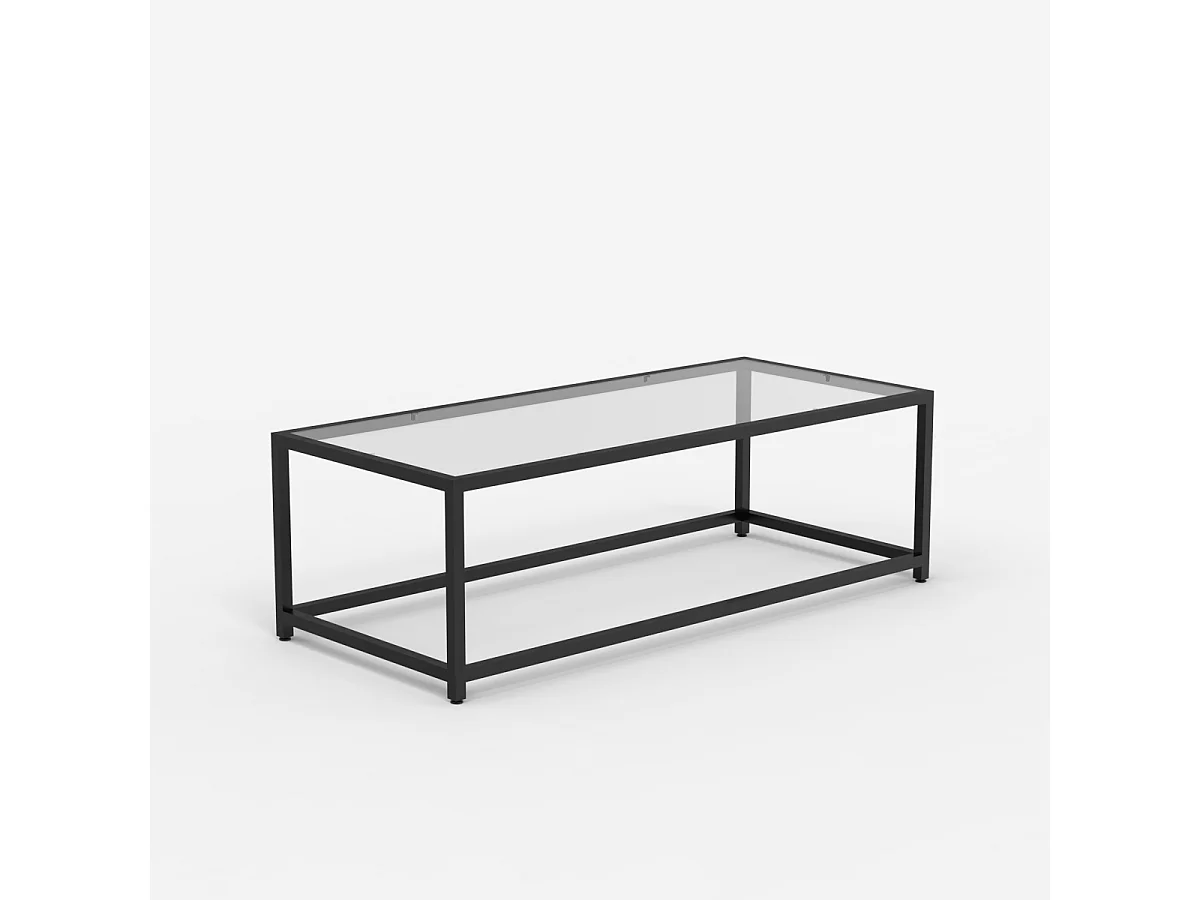 Mesa de centro rectangular de metal con tablero de cristal Berillo - Negro