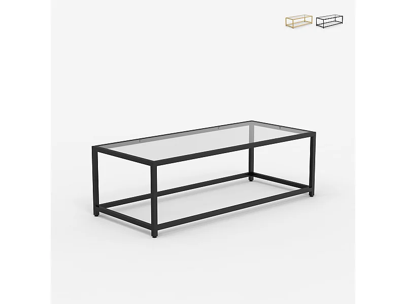 Mesa de centro rectangular de metal con tablero de cristal Berillo - Negro