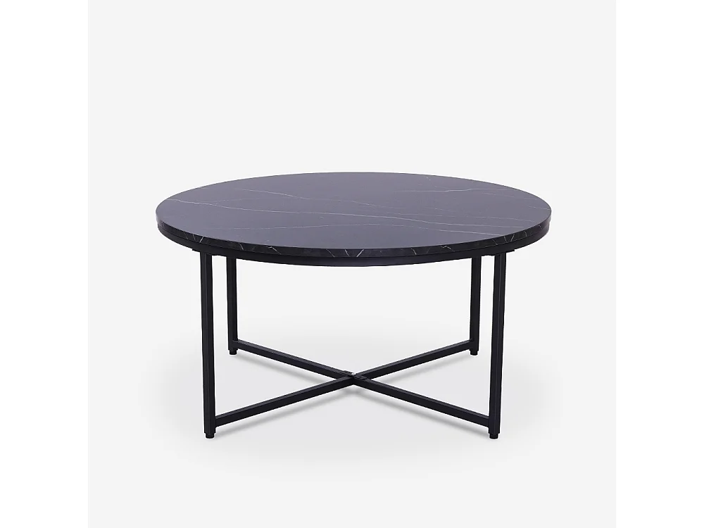 Tavolino da salotto rotondo 80cm in metallo e piano effetto marmo Sulley - Nero