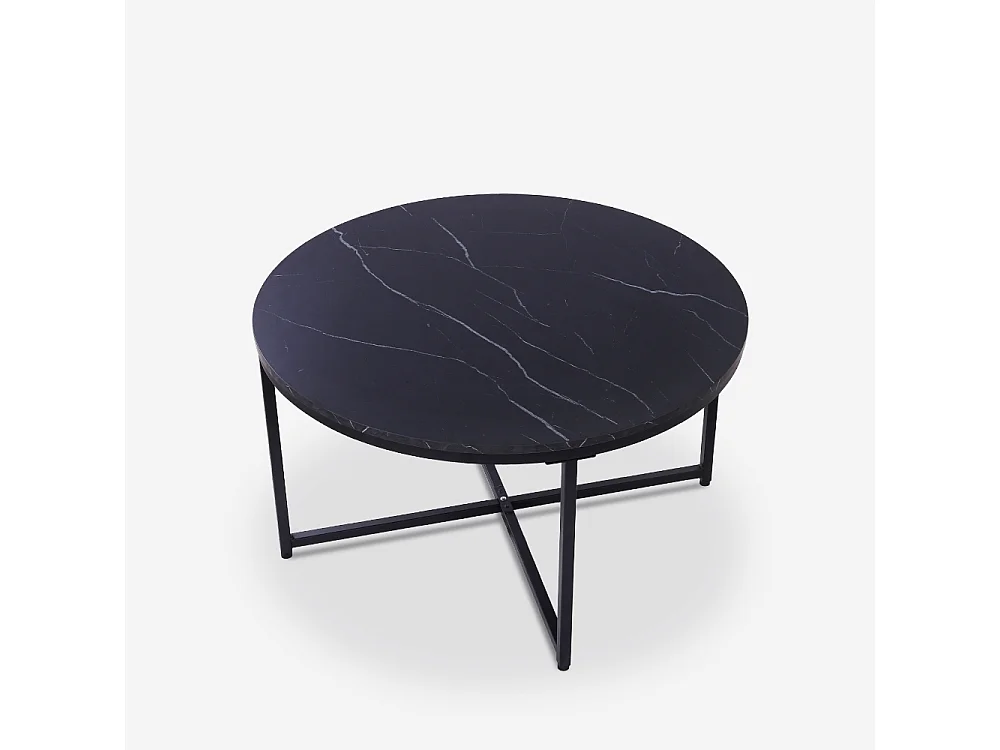 Tavolino da salotto rotondo 80cm in metallo e piano effetto marmo Sulley - Nero