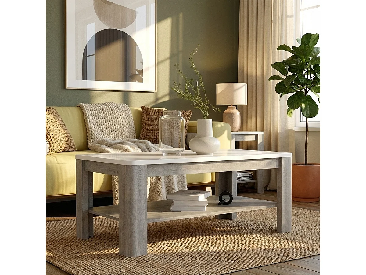 Mesa de centro en roble gris y blanco 110x45x60 Attention