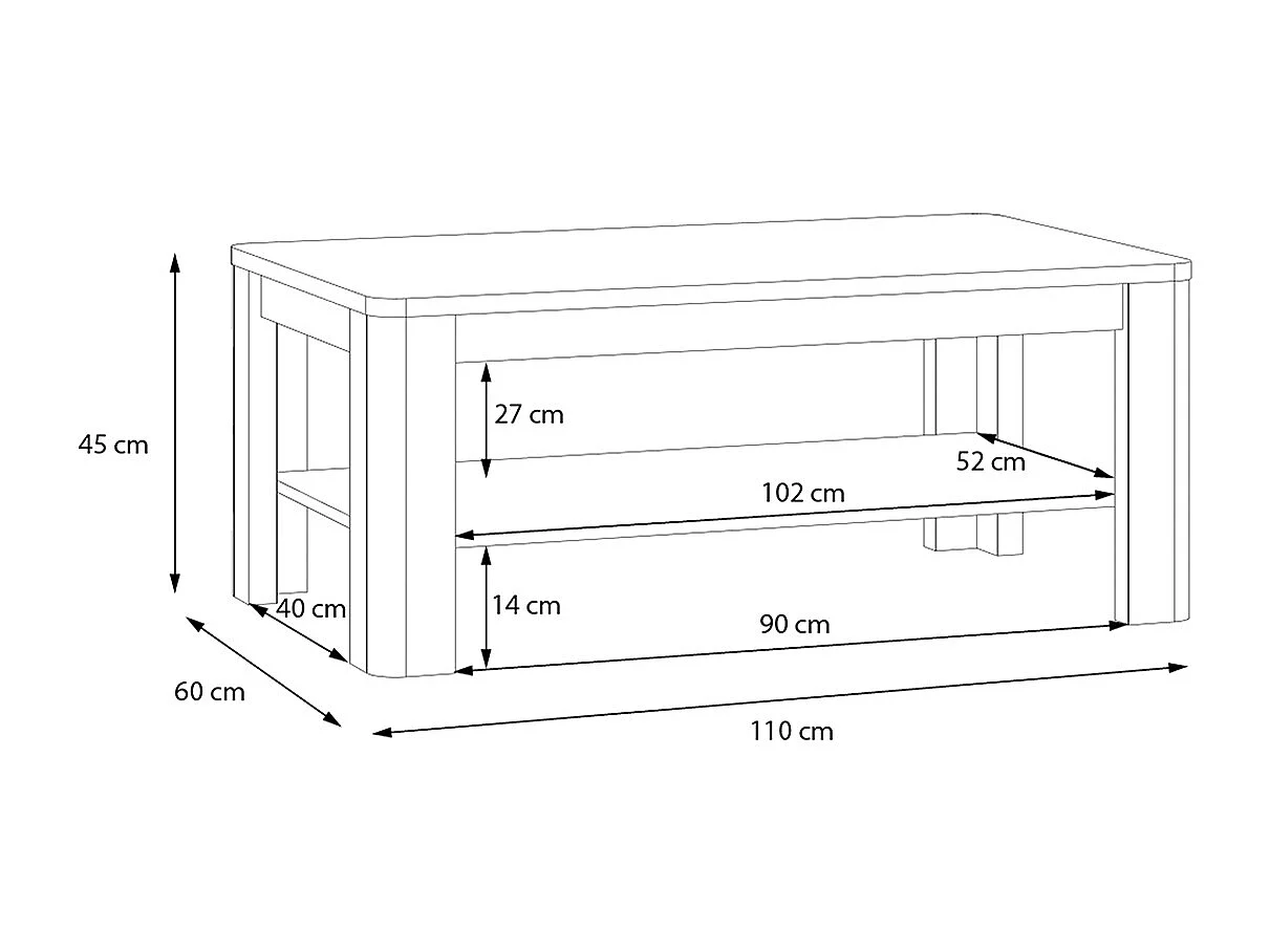 Mesa de centro en roble gris y blanco 110x45x60 Attention