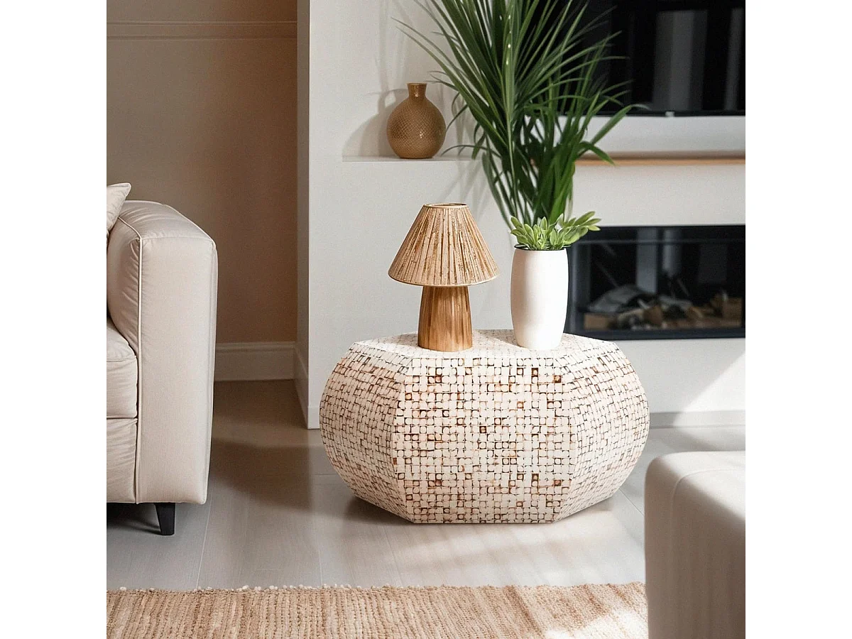 Table basse en bois incrusté de salon style contemporain blanc Zena