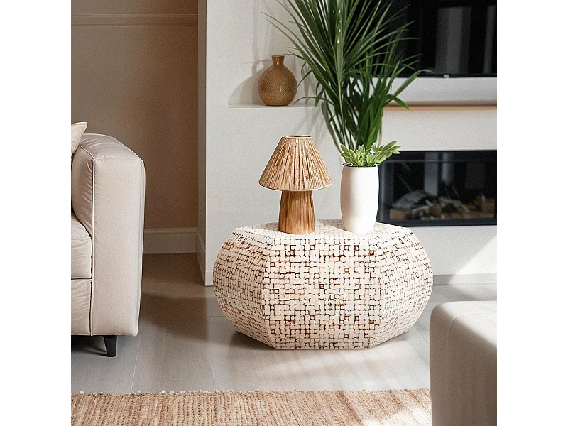 Tavolino in legno intarsiato da salotto stile contemporaneo bianco Zena