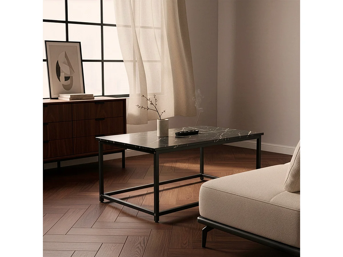 Mesa de centro moderna de 100x60x45 cm efecto mármol Corniola - Negro