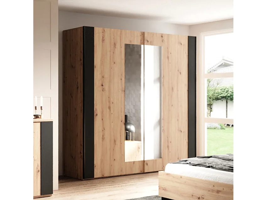 Armario de 2 puertas correderas con espejo madera roble negro 200x64x213 cm Cadoc