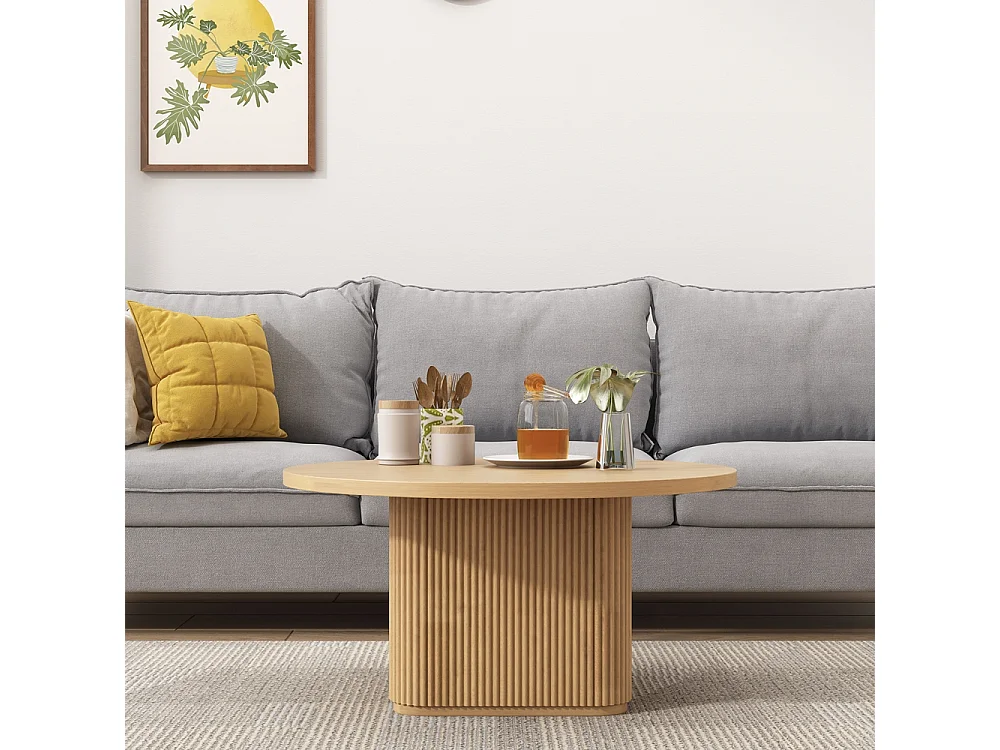 Tavolino da salotto in legno nero rotondo 80x45cm scanalato Vaik - Legno Naturale