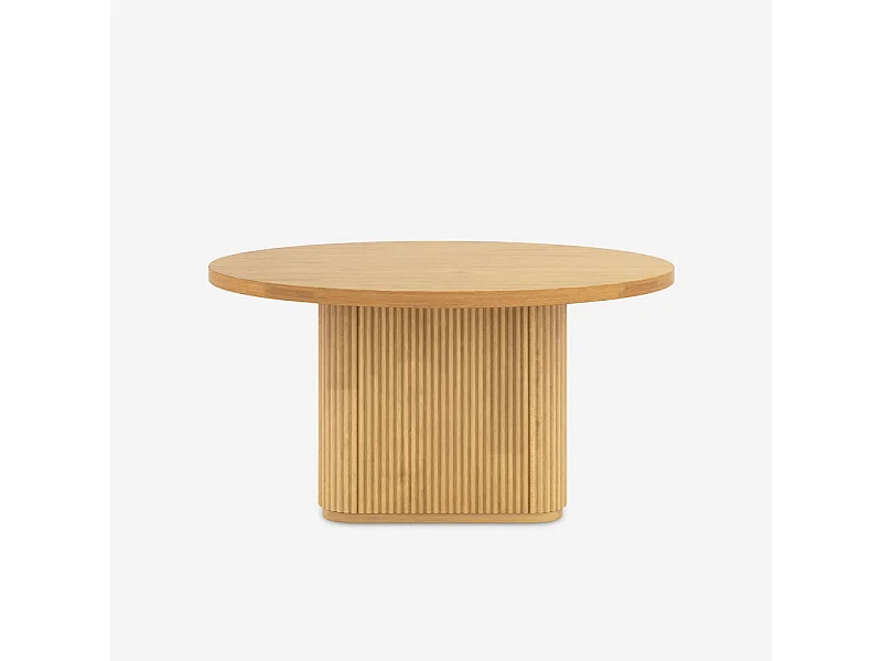 Tavolino da salotto in legno nero rotondo 80x45cm scanalato Vaik - Legno Naturale