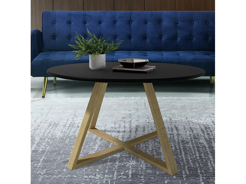 Tavolino basso da caffè salotto stile scandinavo rotondo 80cm Krize - Nero