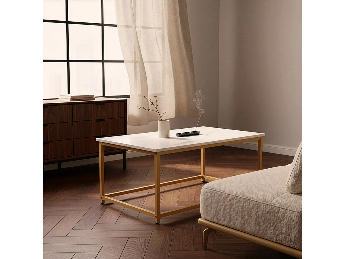 Mesa de centro moderna de 100x60x45 cm efecto mármol Corniola - Oro