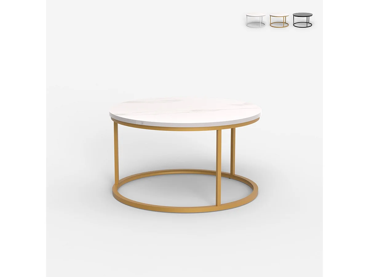 Mesa de centro redonda de 80 cm efecto mármol moderna Ossidiana - Oro