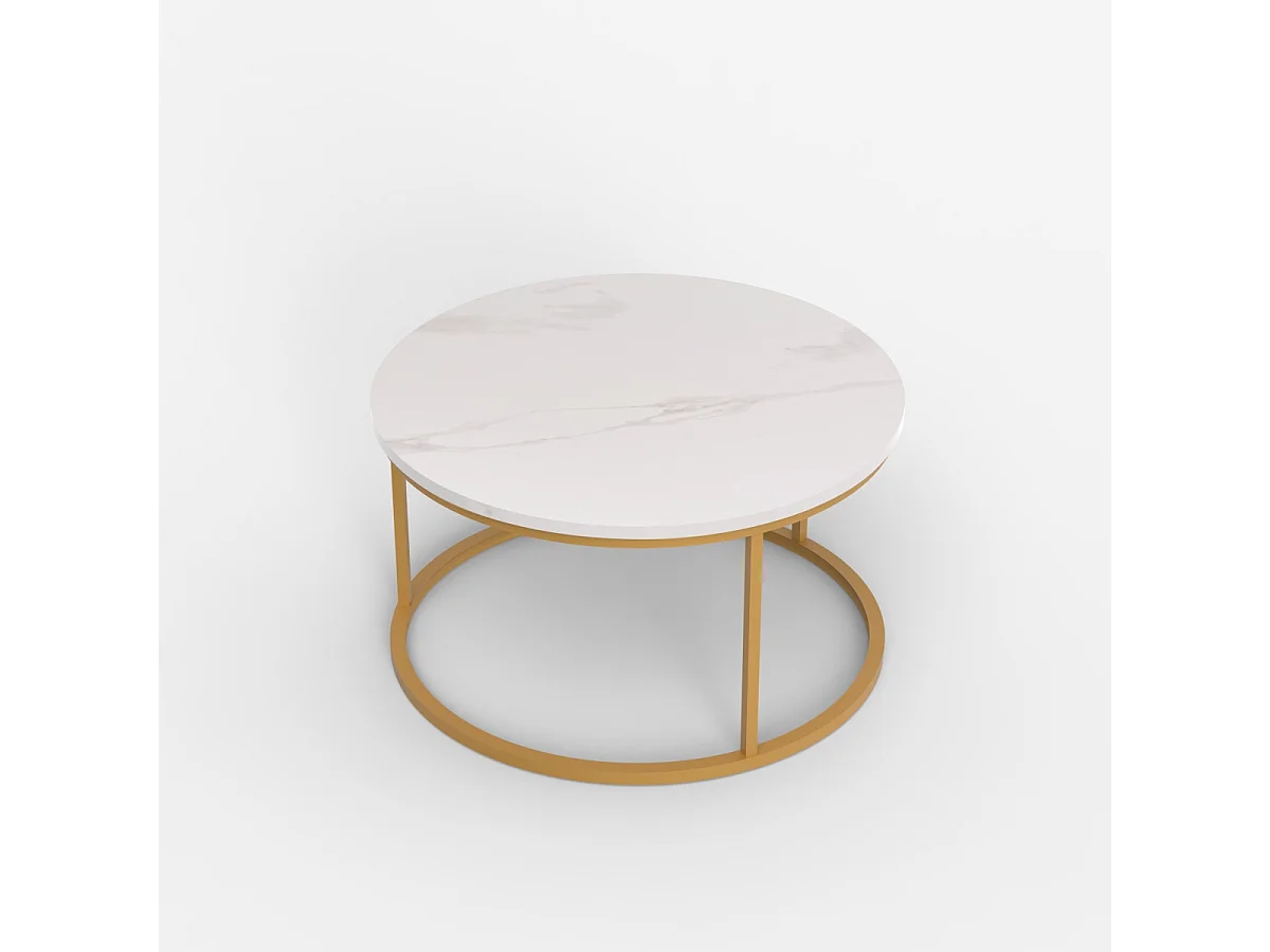 Mesa de centro redonda de 80 cm efecto mármol moderna Ossidiana - Oro