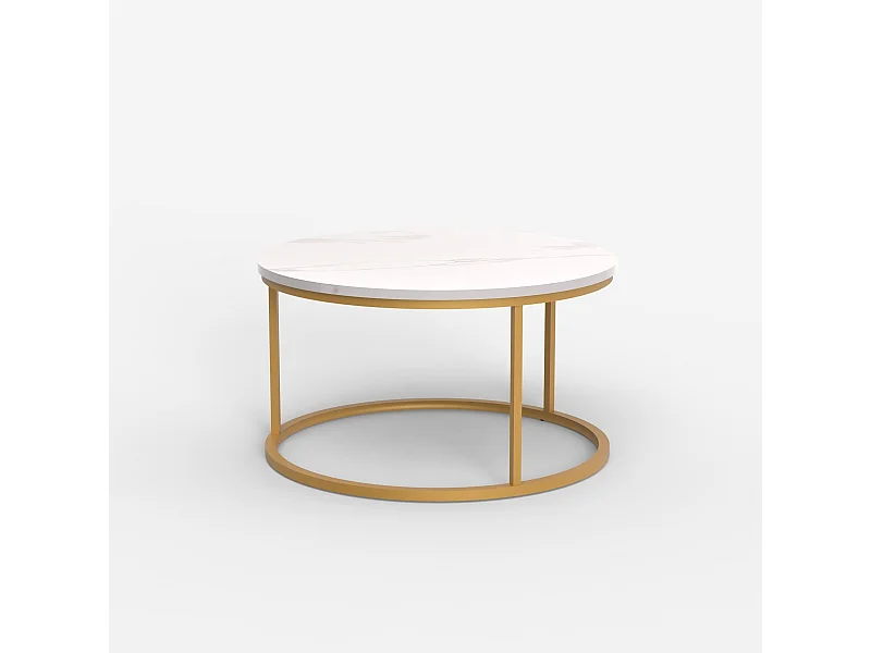 Tavolino da salotto rotondo 80cm effetto marmo contemporaneo Ossidiana - Oro