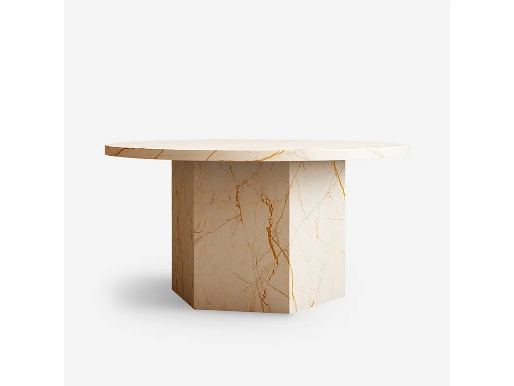 Couchtisch Marmor-Effekt 80cm modern rund niedrig Deki