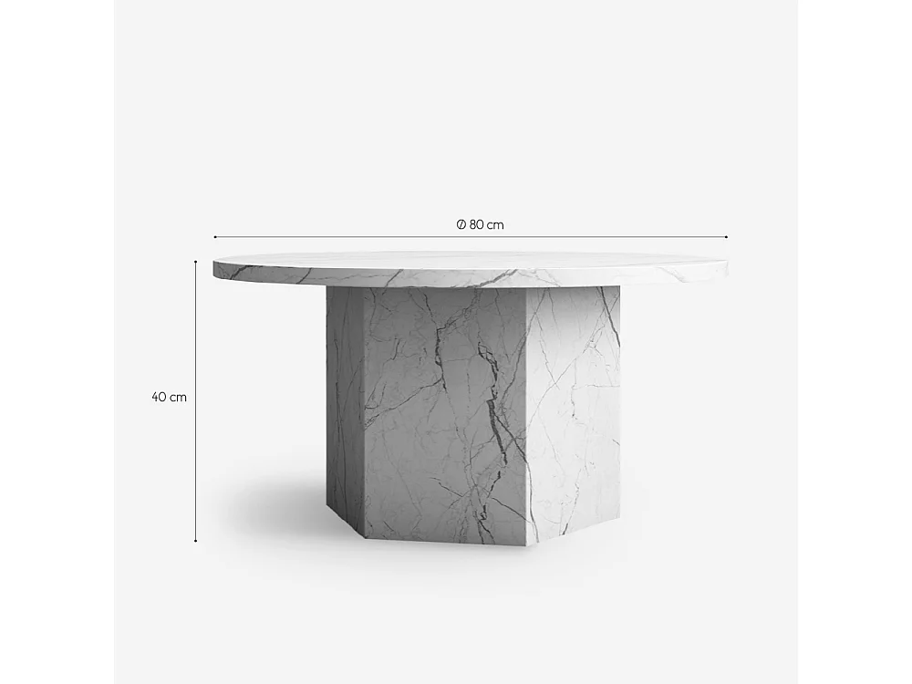 Couchtisch Marmor-Effekt 80cm modern rund niedrig Deki