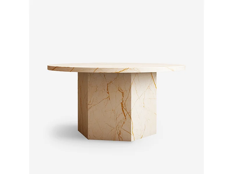 Tavolino basso rotondo contemporaneo 80cm da salotto effetto marmo Deki