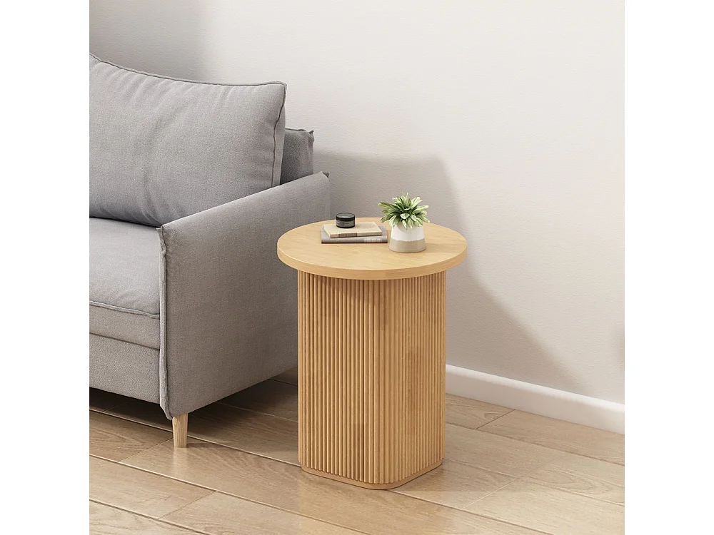 Couchtisch 45x55cm rund Wohnzimmer gerilltes Holz schwarz Quid - Natur