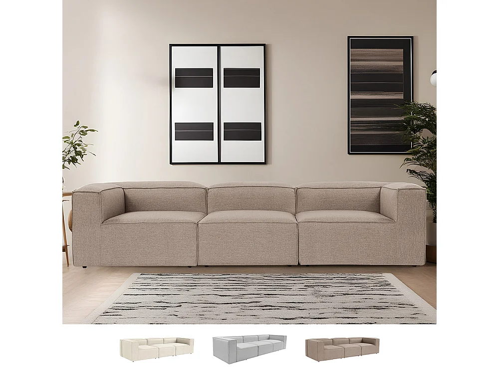 Sofá modular moderno de 4 plazas en lino Fora 4 - Beige
