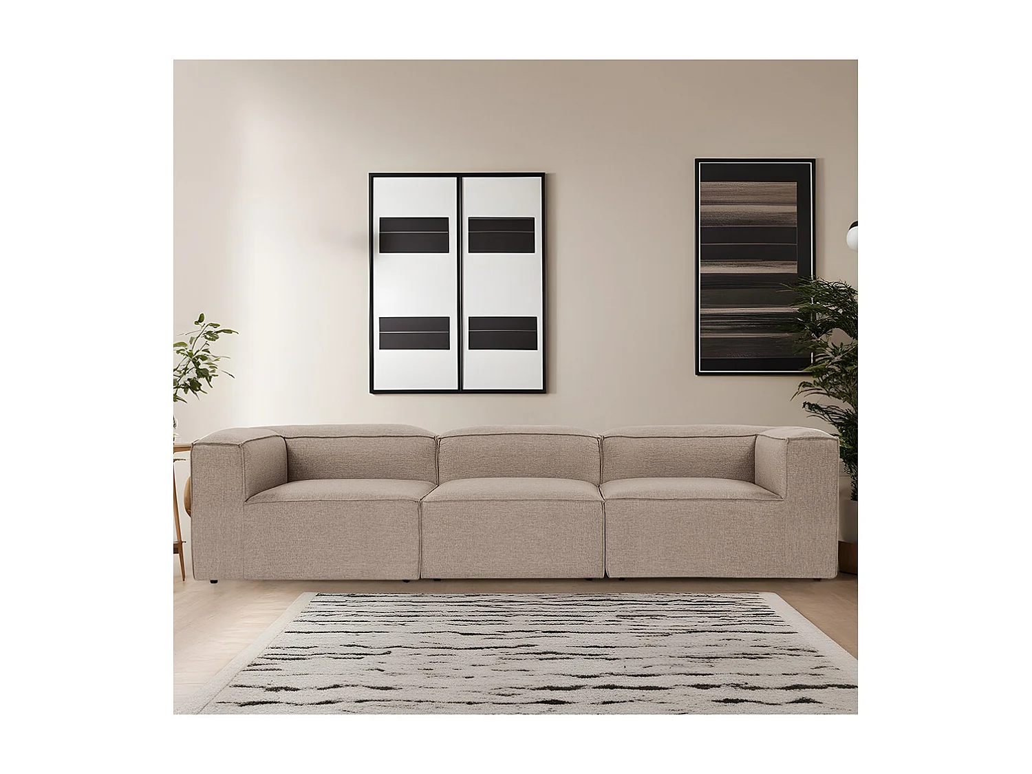 Sofá modular moderno de 4 plazas en lino Fora 4 - Beige