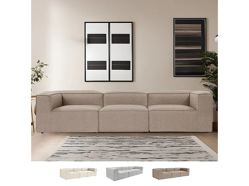 Sofá modular moderno de 4 plazas en lino Fora 4 - Beige