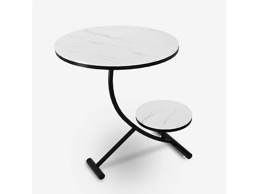 Couchtisch Metall und Marmor Design mit 2 Ablagen 50x50cm Marpes XL - Weiß