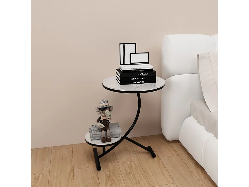 Couchtisch Metall und Marmor Design mit 2 Ablagen 50x50cm Marpes XL - Weiß