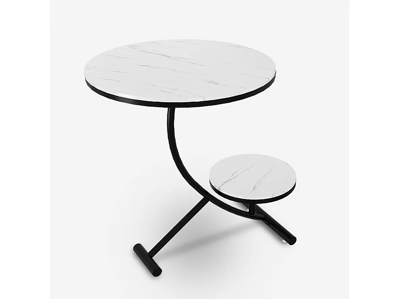 Couchtisch Metall und Marmor Design mit 2 Ablagen 50x50cm Marpes XL - Weiß