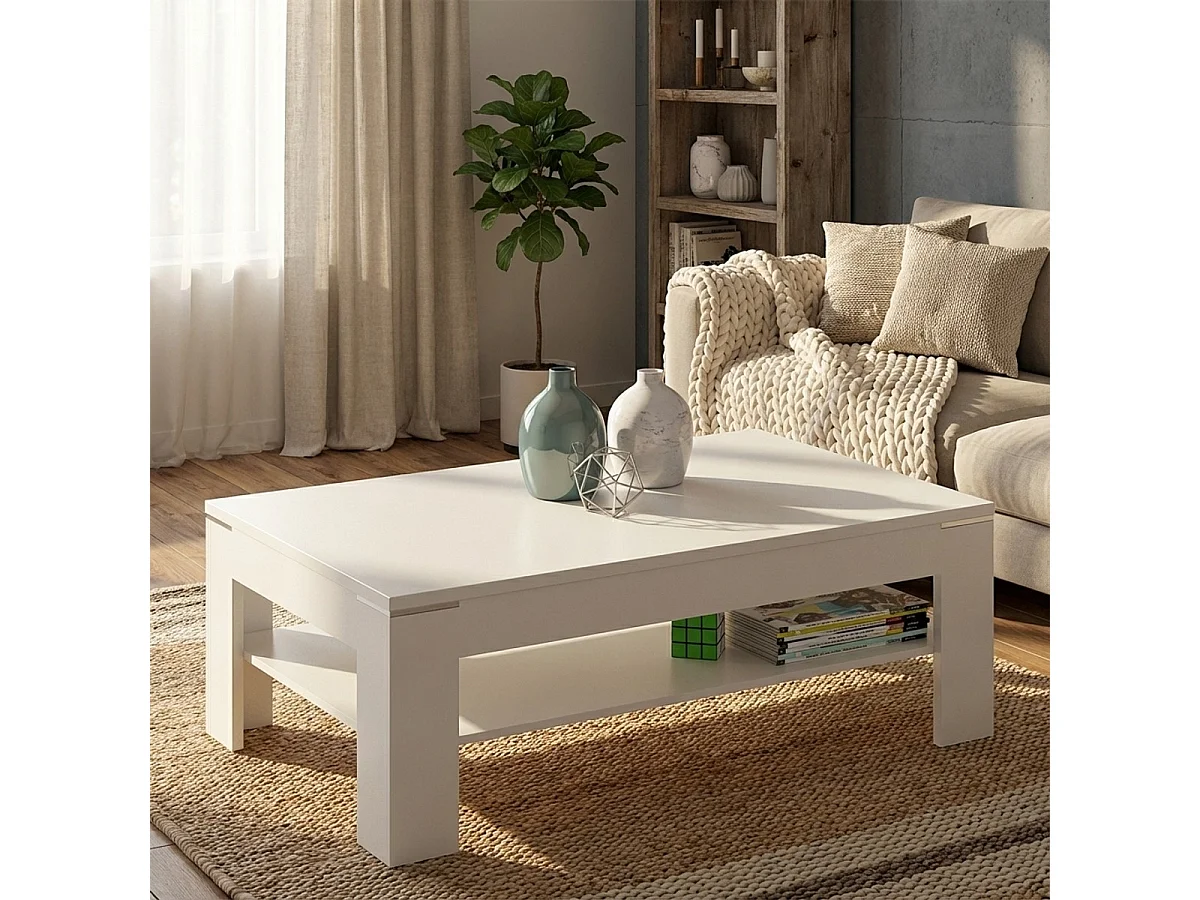Mesa de centro blanca con estante inferior 120x43x75 Snow