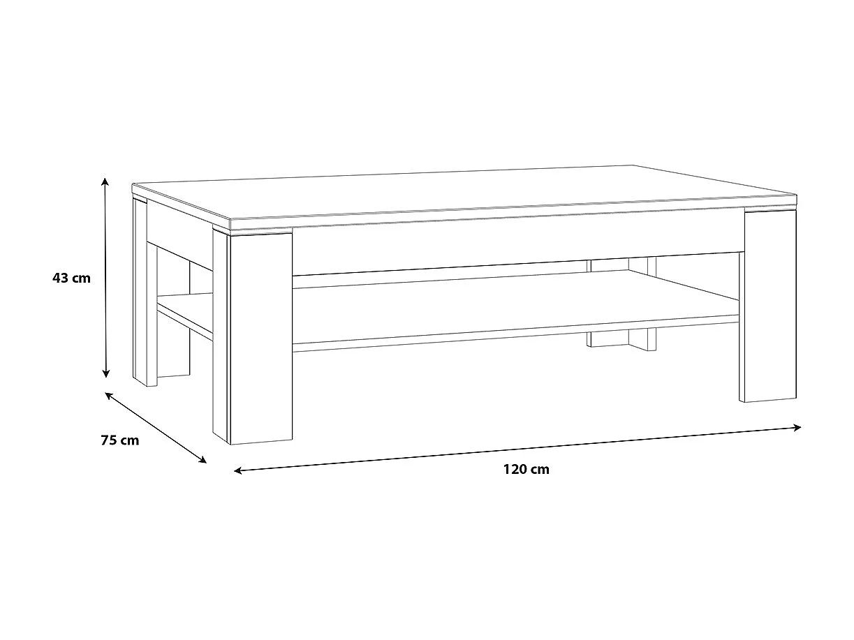 Mesa de centro blanca con estante inferior 120x43x75 Snow