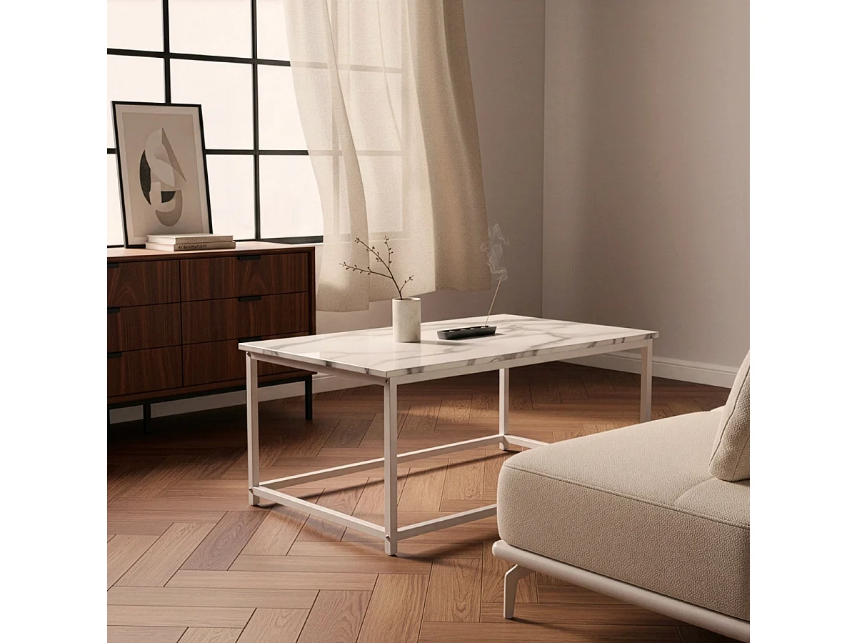 Mesa de centro moderna de 100x60x45 cm efecto mármol Corniola - Blanco