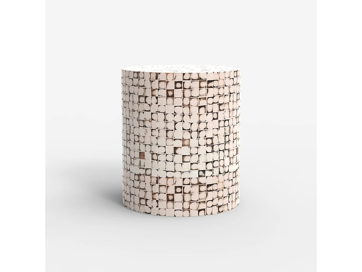 Table basse en bois incrusté salon contemporain effet mosaïque Hadi - Blanc