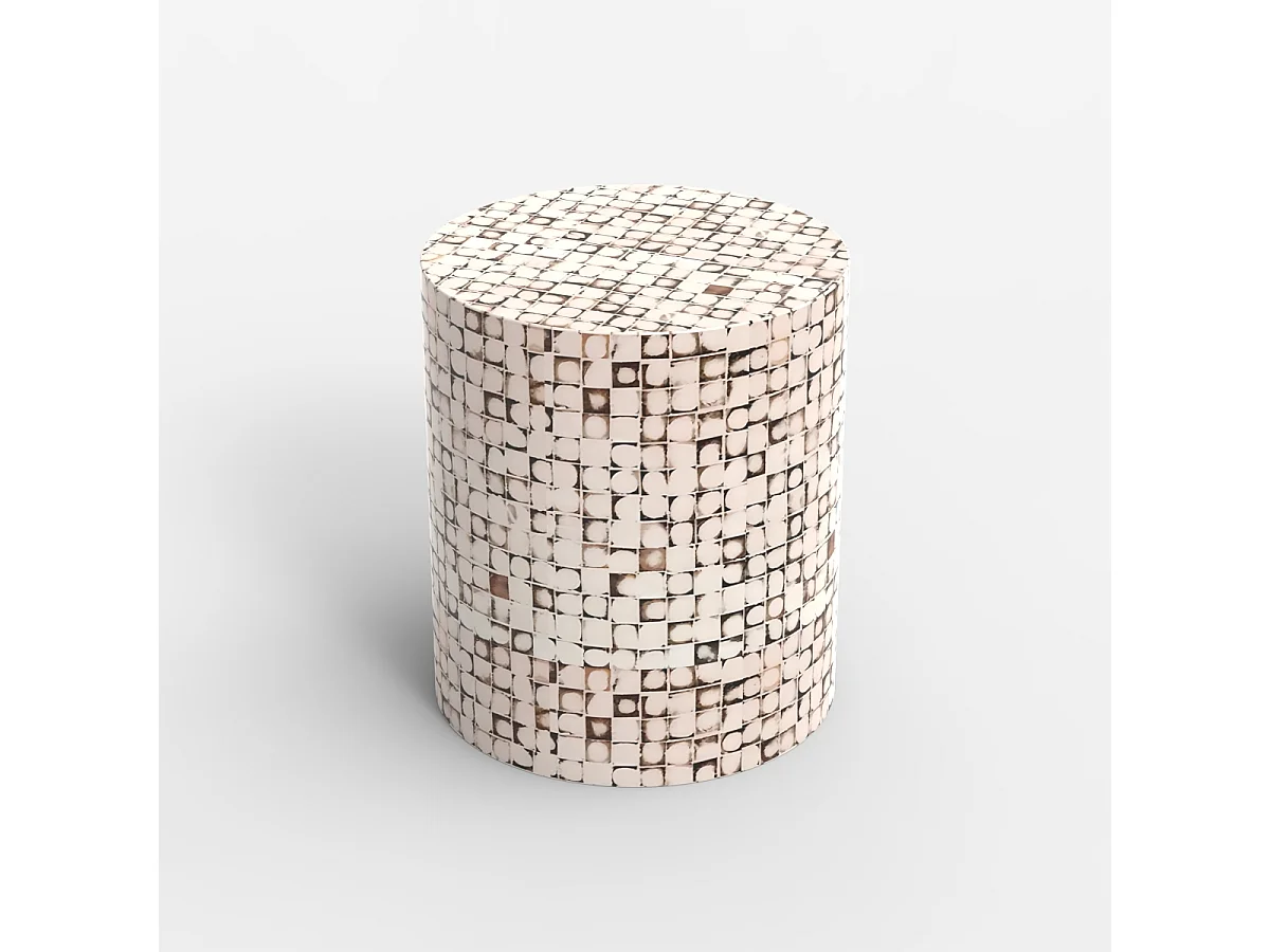 Table basse en bois incrusté salon contemporain effet mosaïque Hadi - Blanc