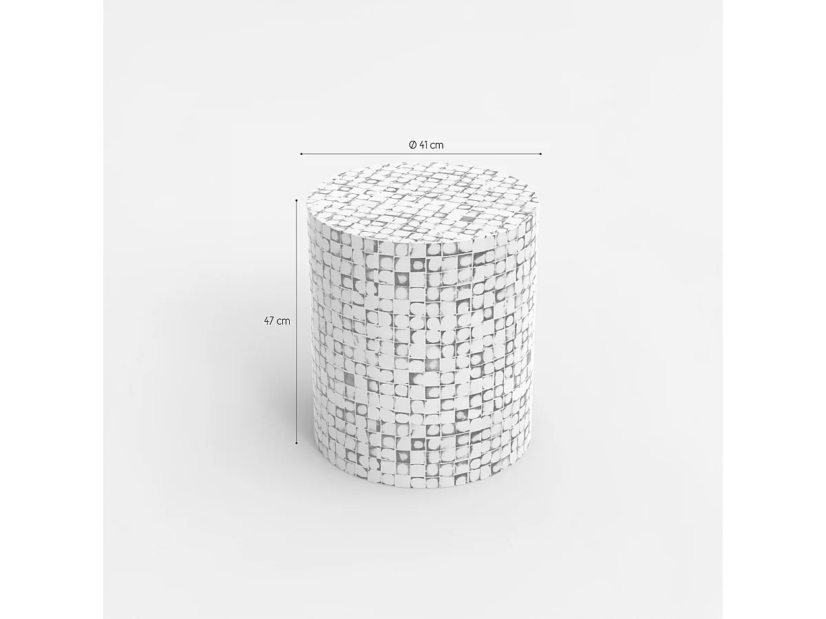 Table basse en bois incrusté salon contemporain effet mosaïque Hadi - Blanc