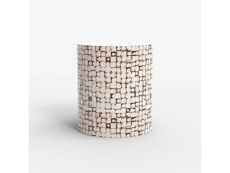 Tavolino a cilindro in legno intarsiato da salotto contemporaneo Hadi - Bianco