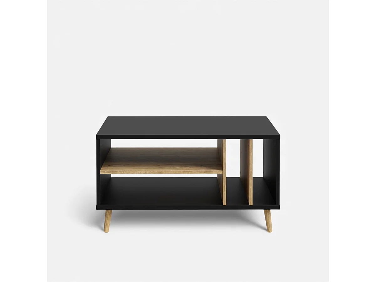 Mesa de centro moderna roble y negro con compartimentos 90x49x60 Fixsmile