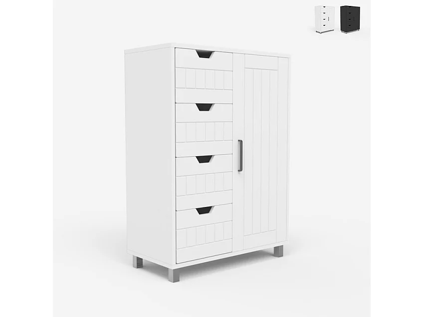 Kommode mit 4 Schubladen und 2 Regalen für das Badezimmer oder Schlafzimmer Rendel - Weiß